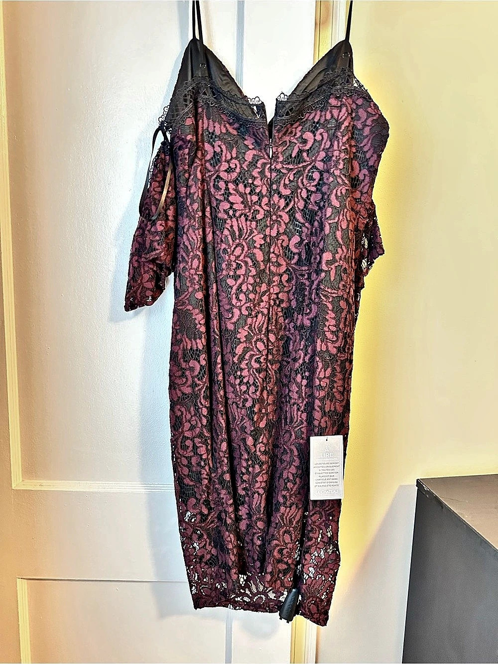 Le Chateau Floral Lace Mini Dress in Purple & Black Size Large NWT